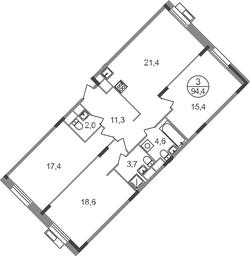 3-BD Apartment Sale, 94.4 sq. m. at Rezidentsii Skolkovo, Kashtanovaya ulitsa, 1, rabochiy posyolok Zarechye, Odintsovskiy City District, Moscow Region, Russia #2