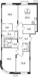3-BD Apartment Sale, 105.6平方米 at Rezidentsii Skolkovo, Kashtanovaya ulitsa, 1, rabochiy posyolok Zarechye, Odintsovskiy City District, Moscow Region, Russia #2