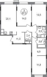 3-BD Apartment Sale, 87.3 sq. m. at Rezidentsii Skolkovo, Kashtanovaya ulitsa, 1, rabochiy posyolok Zarechye, Odintsovskiy City District, Moscow Region, Russia #2