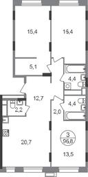 3-BD Apartment Sale, 96.8 sq. m. at Rezidentsii Skolkovo, Kashtanovaya ulitsa, 1, rabochiy posyolok Zarechye, Odintsovskiy City District, Moscow Region, Russia #2