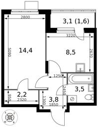 1-BD Apartment Sale, 34平方米 at Pervy Donskoj, zhiloy mikrorayon Sapronovo, derevnya Sapronovo, Leninskiy City District, Moscow Region, Russia #4