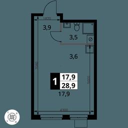 Apartment Sale, 28.9 sq. m. at Pervy Donskoj, zhiloy mikrorayon Sapronovo, derevnya Sapronovo, Leninskiy City District, Moscow Region, Russia #2