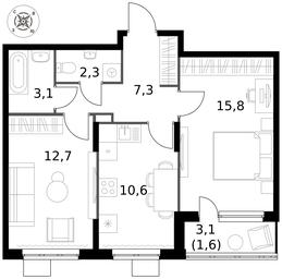 2-BD Apartment Sale, 53.4平方米 at Pervy Donskoj, zhiloy mikrorayon Sapronovo, derevnya Sapronovo, Leninskiy City District, Moscow Region, Russia #3
