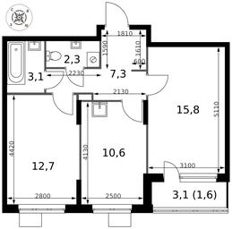 2-BD Apartment Sale, 53.4平方米 at Pervy Donskoj, zhiloy mikrorayon Sapronovo, derevnya Sapronovo, Leninskiy City District, Moscow Region, Russia #4
