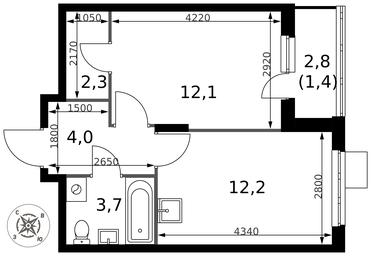 1-BD Apartment Sale, 35.7平方米 at Pervy Donskoj, zhiloy mikrorayon Sapronovo, derevnya Sapronovo, Leninskiy City District, Moscow Region, Russia #4