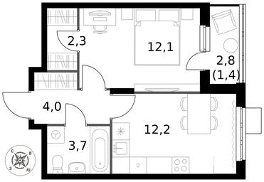 1-BD Apartment Sale, 35.7平方米 at Pervy Donskoj, zhiloy mikrorayon Sapronovo, derevnya Sapronovo, Leninskiy City District, Moscow Region, Russia #3