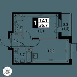 1-BD Apartment Sale, 35.7平方米 at Pervy Donskoj, zhiloy mikrorayon Sapronovo, derevnya Sapronovo, Leninskiy City District, Moscow Region, Russia #2
