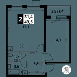 Продажа 2-комн. квартиры, 49,5 м² в ЖК «Первый Донской», жилой микрорайон Сапроново, деревня Сапроново, Ленинский городской округ, Московская область, Россия #2