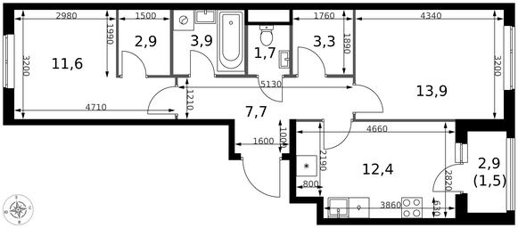 2-BD Apartment Sale, 58.9 sq. m. at 1 Izmajlovskij, Montazhnaya Street, 8с13, Moscow, Russia #2 2-BD Apartment Sale, 58.9 sq. m. at 1 Izmajlovskij, Montazhnaya Street, 8с13, Moscow, Russia #2