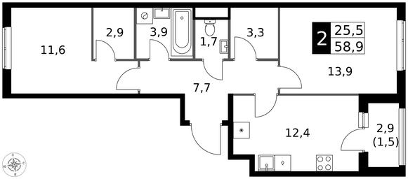 2-BD Apartment Sale, 58.9 sq. m. at 1 Izmajlovskij, Montazhnaya Street, 8с13, Moscow, Russia #3 2-BD Apartment Sale, 58.9 sq. m. at 1 Izmajlovskij, Montazhnaya Street, 8с13, Moscow, Russia #3