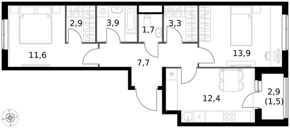 2-BD Apartment Sale, 58.9 sq. m. at 1 Izmajlovskij, Montazhnaya Street, 8с13, Moscow, Russia #4