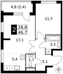 2-BD Apartment Sale, 46.7 sq. m. at 1 Izmajlovskij, Montazhnaya Street, 8с13, Moscow, Russia #3