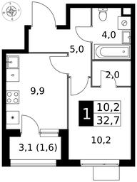 1-BD Apartment Sale, 32.7 sq. m. at 1 Izmajlovskij, Montazhnaya Street, 8с13, Moscow, Russia #3