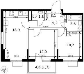 2-BD Apartment Sale, 56.6 sq. m. at 1 Izmajlovskij, Montazhnaya Street, 8с13, Moscow, Russia #2
