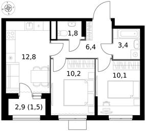2-BD Apartment Sale, 46.2平方米 at 1 Izmajlovskij, Montazhnaya Street, 8с13, Moscow, Russia #4