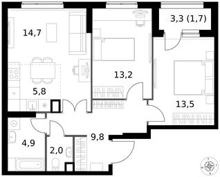 3-BD Apartment Sale, 65.6 sq. m. at 1 Izmajlovskij, Montazhnaya Street, 8с13, Moscow, Russia #4