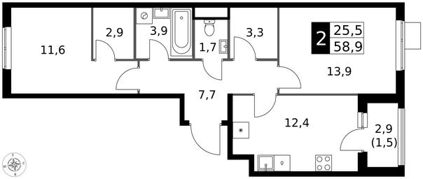 2-BD Apartment Sale, 58.9平方米 at 1 Izmajlovskij, Montazhnaya Street, 8с13, Moscow, Russia #3 2-BD Apartment Sale, 58.9平方米 at 1 Izmajlovskij, Montazhnaya Street, 8с13, Moscow, Russia #3