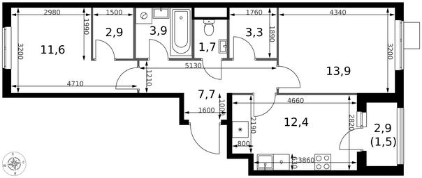 2-BD Apartment Sale, 58.9平方米 at 1 Izmajlovskij, Montazhnaya Street, 8с13, Moscow, Russia #2 2-BD Apartment Sale, 58.9平方米 at 1 Izmajlovskij, Montazhnaya Street, 8с13, Moscow, Russia #2