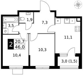 2-BD Apartment Sale, 46 sq. m. at 1 Izmajlovskij, Montazhnaya Street, 8с13, Moscow, Russia #3 2-BD Apartment Sale, 46 sq. m. at 1 Izmajlovskij, Montazhnaya Street, 8с13, Moscow, Russia #3
