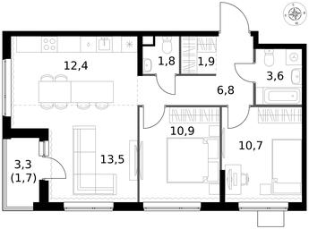 3-BD Apartment Sale, 63.3 sq. m. at 1 Izmajlovskij, Montazhnaya Street, 8с13, Moscow, Russia #4