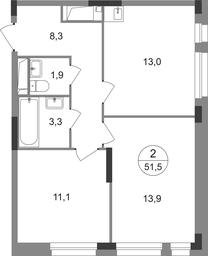 2-BD Apartment Sale, 51.5 sq. m. at Pervyi Moskovskiy, ulitsa Bianki, 1, Moskovskiy, Moscow, Russia #2 2-BD Apartment Sale, 51.5 sq. m. at Pervyi Moskovskiy, ulitsa Bianki, 1, Moskovskiy, Moscow, Russia #2