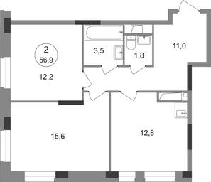 2-BD Apartment Sale, 56.9 sq. m. at Pervyi Moskovskiy, ulitsa Bianki, 1, Moskovskiy, Moscow, Russia #2