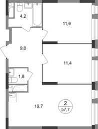 2-BD Apartment Sale, 57.7 sq. m. at Pervyi Moskovskiy, ulitsa Bianki, 1, Moskovskiy, Moscow, Russia #2 2-BD Apartment Sale, 57.7 sq. m. at Pervyi Moskovskiy, ulitsa Bianki, 1, Moskovskiy, Moscow, Russia #2