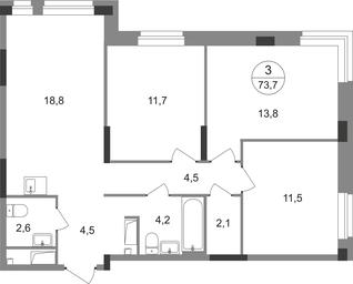 3-BD Apartment Sale, 73.7 sq. m. at Pervyi Moskovskiy, ulitsa Bianki, 1, Moskovskiy, Moscow, Russia #2