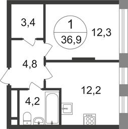 Apartment Sale, 36.9 sq. m. at Peredelkino Blizhnee, Korneya Chukovskogo Street, 1, Vnukovskoye Settlement, Moscow, Russia #2