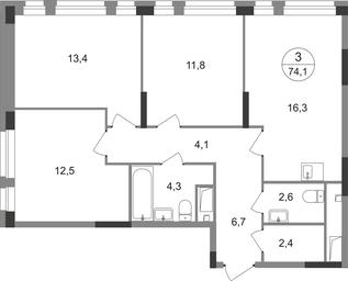 3-BD Apartment Sale, 74.1 sq. m. at Pervyi Moskovskiy, ulitsa Bianki, 1, Moskovskiy, Moscow, Russia #2