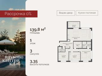 3-BD Apartment Sale, 139.8平方米 at Vnukovo Country Club (Vnukovo Kantri Klab), Lugovaya ulitsa, derevnya Rogozinino, Pervomayskoye Settlement, Moscow, Russia #3