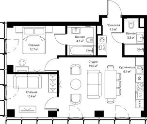 2-BD Apartment Sale, 60.2 sq. m. at Symphony 34, 2nd Khutorskaya Street, 38А, Moscow, Russia #3 2-BD Apartment Sale, 60.2 sq. m. at Symphony 34, 2nd Khutorskaya Street, 38А, Moscow, Russia #3