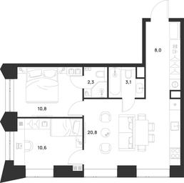 2-BD Apartment Sale, 55.6平方米 at Voice Towers, 1st Grayvoronovsky Drive, Moscow, Russia #4
