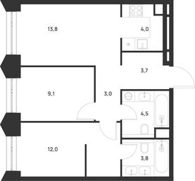 2-BD Apartment Sale, 53.9平方米 at Voice Towers, 1st Grayvoronovsky Drive, Moscow, Russia #3