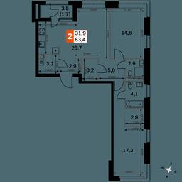 2-BD Apartment Sale, 83.4 sq. m. at Sky Garden, Stroitelny Drive, 9с6, Moscow, Russia #2
