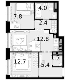 2-BD Apartment Sale, 44.3 sq. m. at Novaya Zvezda, Bachurinskaya ulitsa, 11, Settlement of Kommunarka, Moscow, Russia #3 2-BD Apartment Sale, 44.3 sq. m. at Novaya Zvezda, Bachurinskaya ulitsa, 11, Settlement of Kommunarka, Moscow, Russia #3