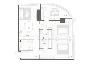 3-BD Apartment Sale, 102.9平方米 at One, 1st Krasnogvardeysky Drive, 11, Moscow, Russia #3