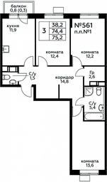 2-BD Apartment Sale, 75.2平方米 at Tsvetochnye Poliany, kvartal № 23, Filimonkovskoye Municipal Formation, Moscow, Russia #3 2-BD Apartment Sale, 75.2平方米 at Tsvetochnye Poliany, kvartal № 23, Filimonkovskoye Municipal Formation, Moscow, Russia #3