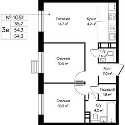 2-BD Apartment Sale, 54.3 sq. m. at Eko Bunino, prospekt Kuprina, 34к1, Sosenskoye Settlement, Moscow, Russia #4