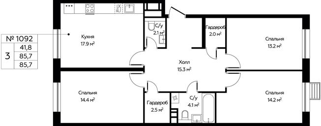 2-BD Apartment Sale, 85.7平方米 at Eko Bunino, prospekt Kuprina, 34к1, Sosenskoye Settlement, Moscow, Russia #3