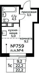 Apartment Sale, 22.2平方米 at Tsvetochnye Poliany, kvartal № 23, Filimonkovskoye Municipal Formation, Moscow, Russia #3
