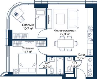 2-BD Apartment Sale, 52.54平方米 at City Bay, Volokolamskoye Highway, 95с3, Moscow, Russia #3 2-BD Apartment Sale, 52.54平方米 at City Bay, Volokolamskoye Highway, 95с3, Moscow, Russia #3