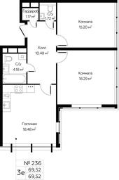 2-BD Apartment Sale, 69.52平方米 at MirrorZdanie, Oktyabrskaya Street, 98, Moscow, Russia #4