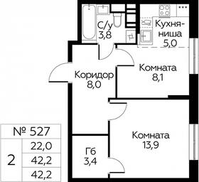 1-BD Apartment Sale, 42.2平方米 at Tsvetochnye Poliany, kvartal № 23, Filimonkovskoye Municipal Formation, Moscow, Russia #4