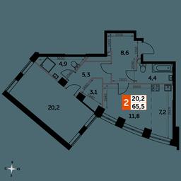 1-BD Apartment Sale, 65.4平方米 at Sydney City, Shenogina Street, 2, Moscow, Russia #3