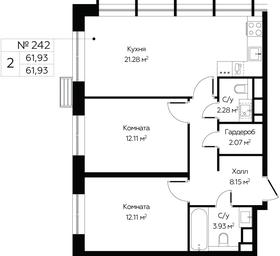 1-BD Apartment Sale, 61.93平方米 at MirrorZdanie, Oktyabrskaya Street, 98, Moscow, Russia #4