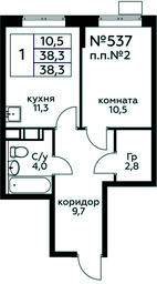 Apartment Sale, 38.3平方米 at Tsvetochnye Poliany, kvartal № 23, Filimonkovskoye Municipal Formation, Moscow, Russia #4