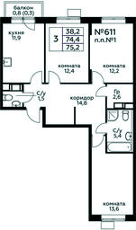 2-BD Apartment Sale, 75.2平方米 at Tsvetochnye Poliany, kvartal № 23, Filimonkovskoye Municipal Formation, Moscow, Russia #3 2-BD Apartment Sale, 75.2平方米 at Tsvetochnye Poliany, kvartal № 23, Filimonkovskoye Municipal Formation, Moscow, Russia #3