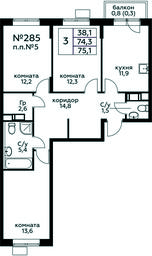 2-BD Apartment Sale, 75.1 sq. m. at Tsvetochnye Poliany, kvartal № 23, Filimonkovskoye Municipal Formation, Moscow, Russia #4