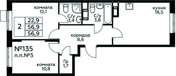 Продажа 1-комн. квартиры, 56,9 м² в ЖК «Цветочные Поляны», квартал № 23, поселение Филимонковское, Москва, Россия #3 Продажа 1-комн. квартиры, 56,9 м² в ЖК «Цветочные Поляны», квартал № 23, поселение Филимонковское, Москва, Россия #3